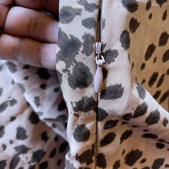 PrettyLittleThing Pink Brown Polka Dot Tie Neck Wrap Skirt Bodycon Dress Size 12 - Picture 5 of 12